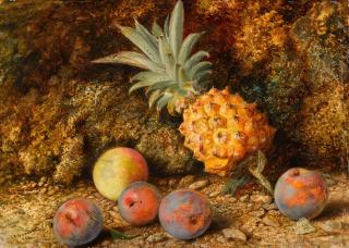 John Atkinson Grimshaw - Still Life with Pineapple, Apple and Plums