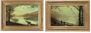 John Atkinson Grimshaw - Waterloo Lake, Roundhay Park, Leeds; and A Figure overlooking Waterloo Lake, Roundhay Park, Leeds.