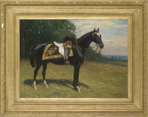 John Atkinson - A Regimental Horse of The 1St Life Guards, In An Extensive Landscape