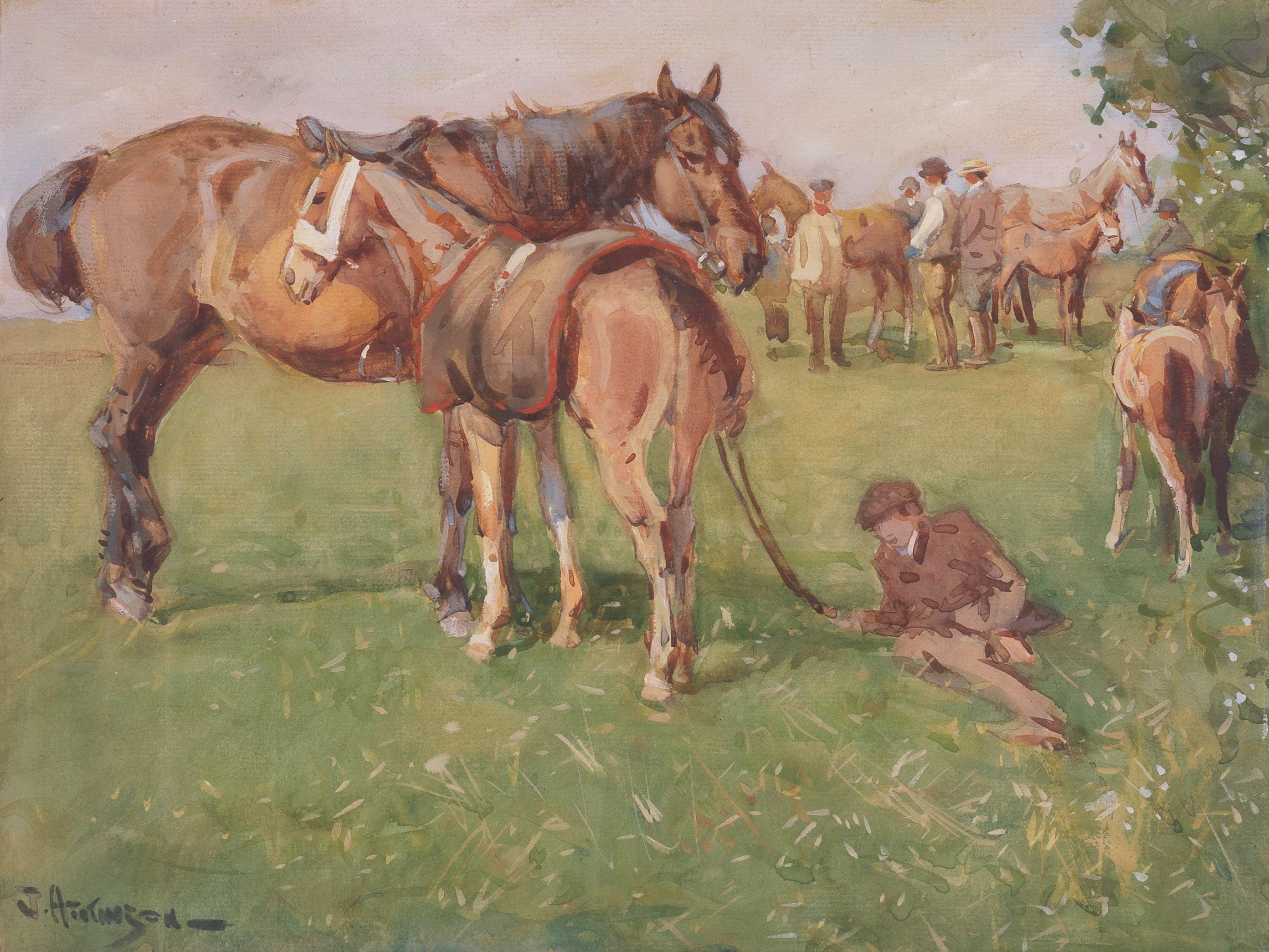 John Atkinson - Shire horses and foals; Horses at a country market