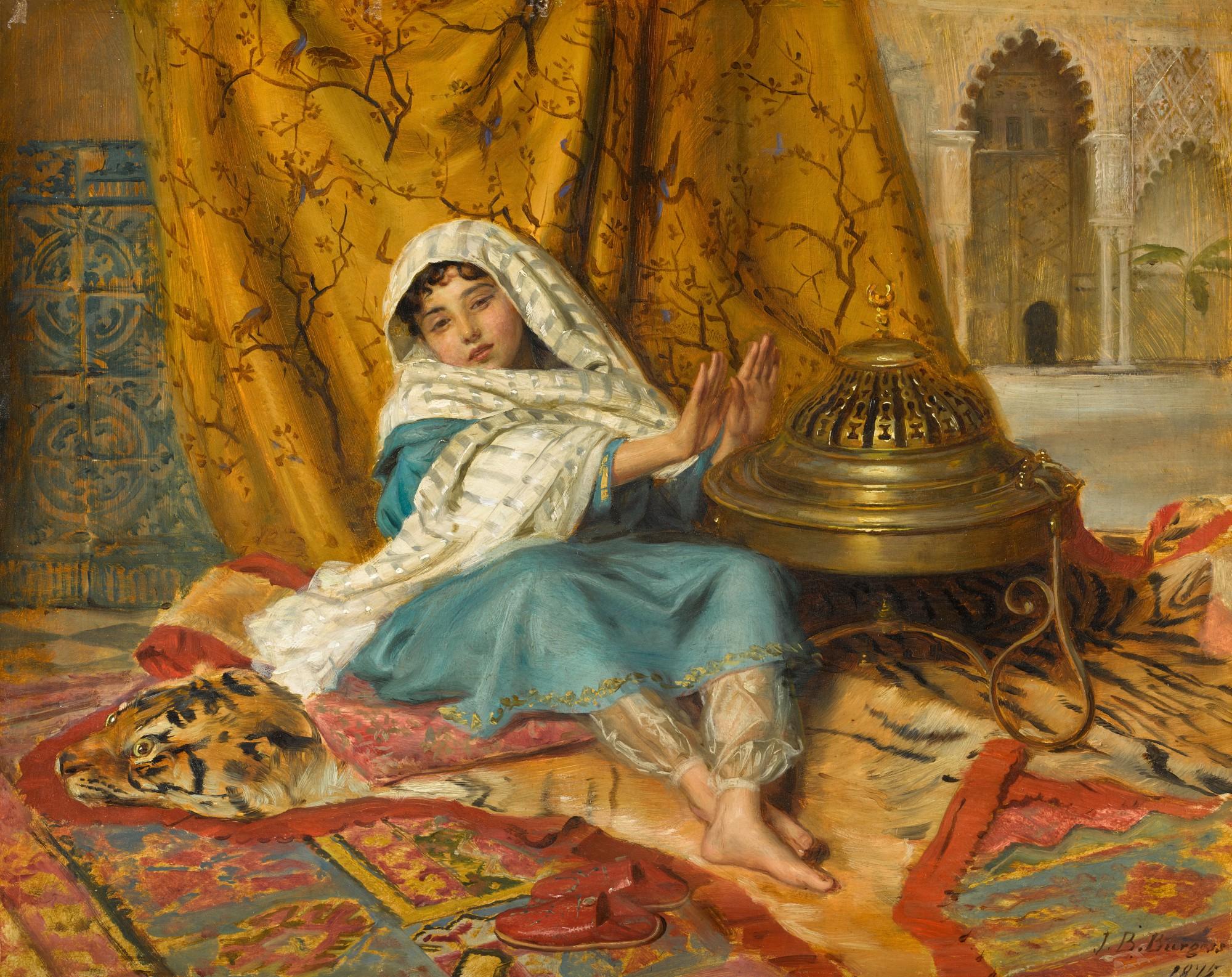 John Bagnold Burgess - In the Alhambra, Warming her Hands
