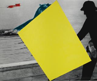 John Baldessari - Blockage (Yellow): With Person (Black) And Hippopotami (Blue And Red)