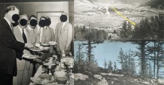 John Baldessari - Men at Buffet Table with Double Landscape