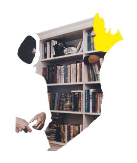 John Baldessari - Noses & Ears, Etc. (Part Three): (Black) Face and (Yellow) Face with Noses, Hands, and Bookcase