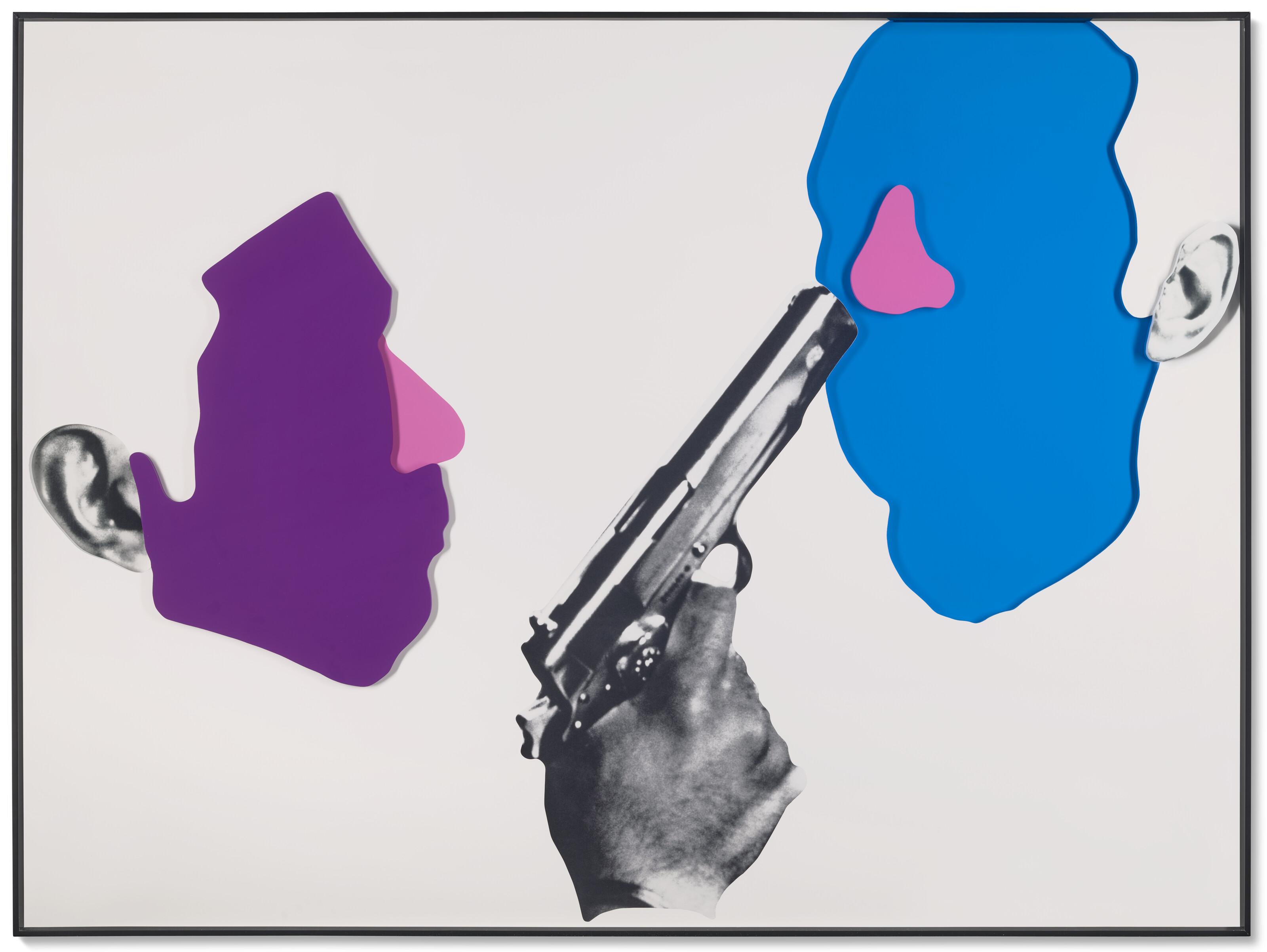 John Baldessari - Noses & Ears, Etc. (Part Two): (Violet) Face and (Blue) Face with (Pink) Noses and Ears and Pistol