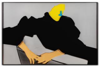 John Baldessari - Noses & Ears, Etc. (Part Two): (Yellow) face with (Blue) Nose, (Flesh) hands, (Black) dress and Chair