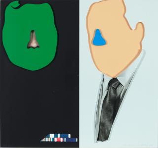 John Baldessari - Noses & Ears Etc.: The Gemini Series: Two Faces, One With Nose and Military Ribbons; One With (Blue) Nose and Tie