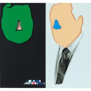 John Baldessari - Noses & Ears Etc.: The Gemini Series: Two Faces, One With Nose and Military Ribbons; One With (Blue) Nose and Tie