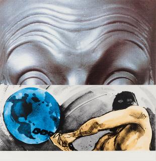 John Baldessari - Raised Eyebrows/Furrowed Heads: Figure With Globe