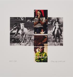 John Baldessari - The Intersection Series: Person on horse and person falling from horse.