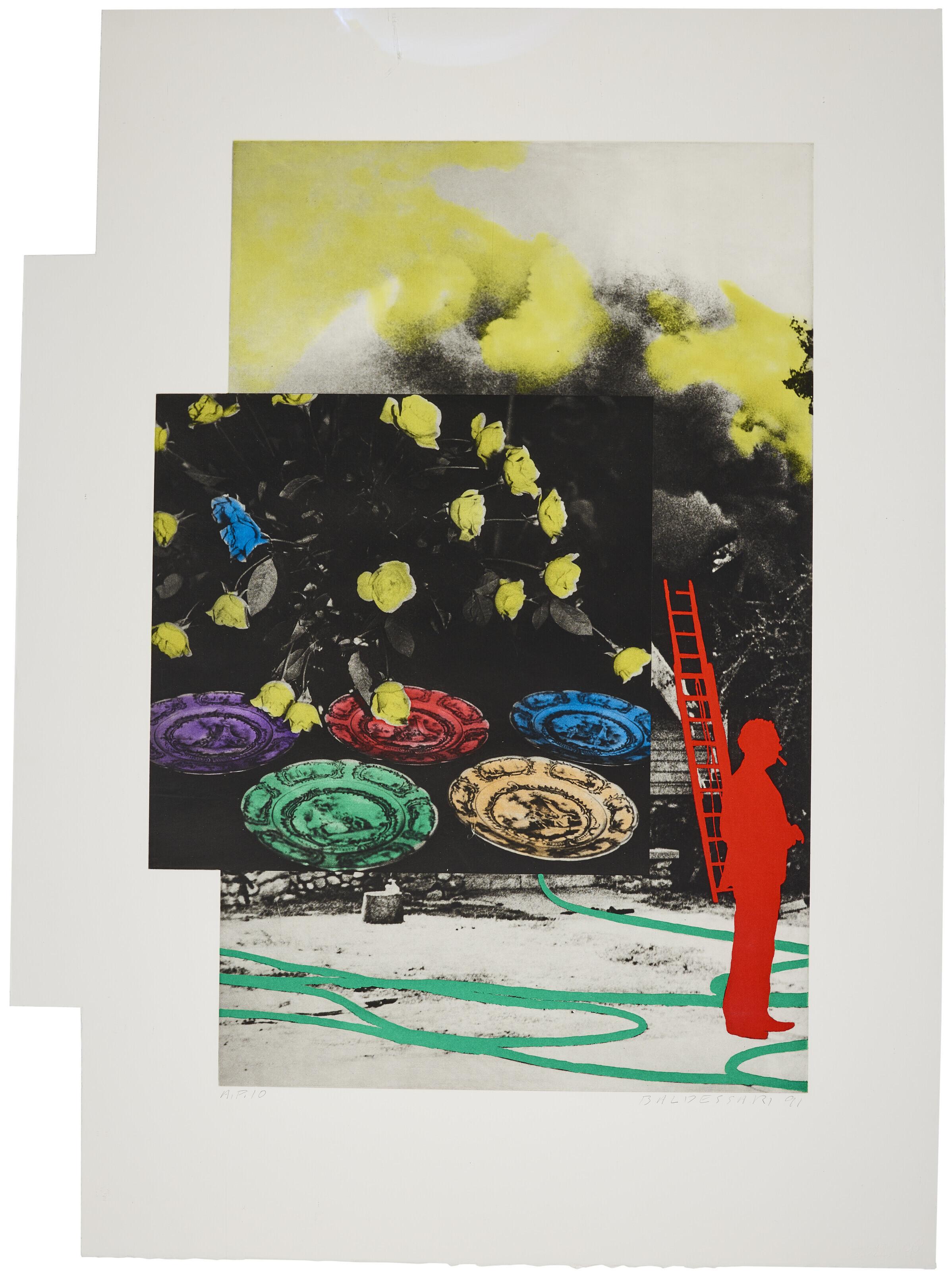 John Baldessari - To Insert: Person and Ladder (Red) / Hose / Smoke; Flowers and Plates (Blue Hope)