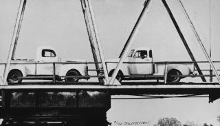 John Baldessari - Two Trucks/Two Decisions (on bridge) 1996