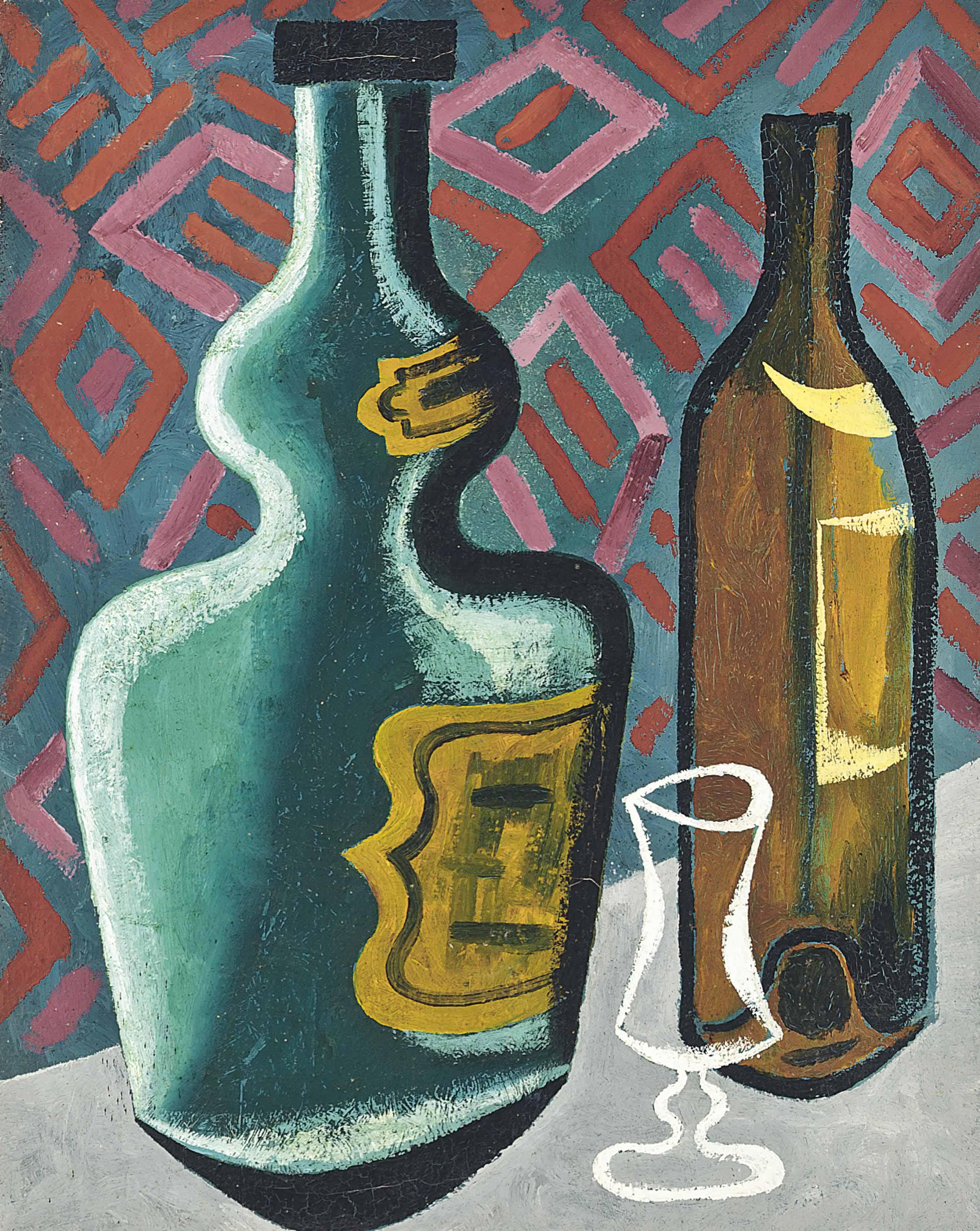 John Banting - Still life with bottles and glass