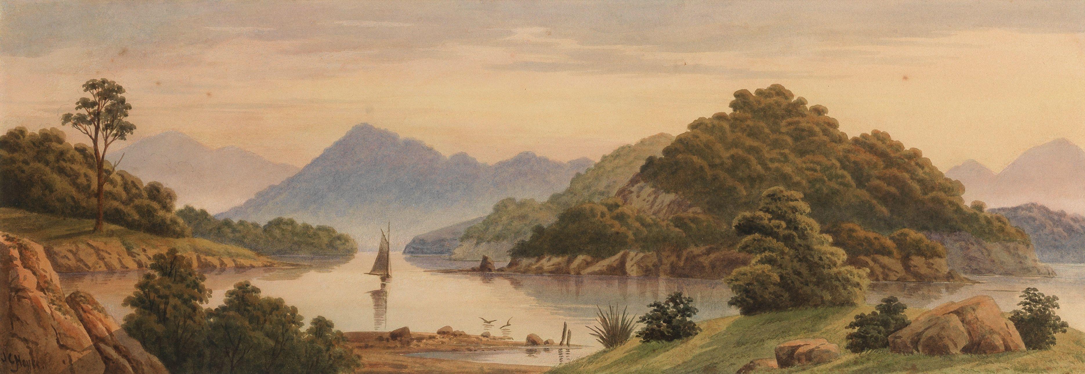 John Barr Clarke Hoyte - A sailing boat entering the Sounds, New Zealand