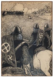 John Bauer - Battle scene with knights