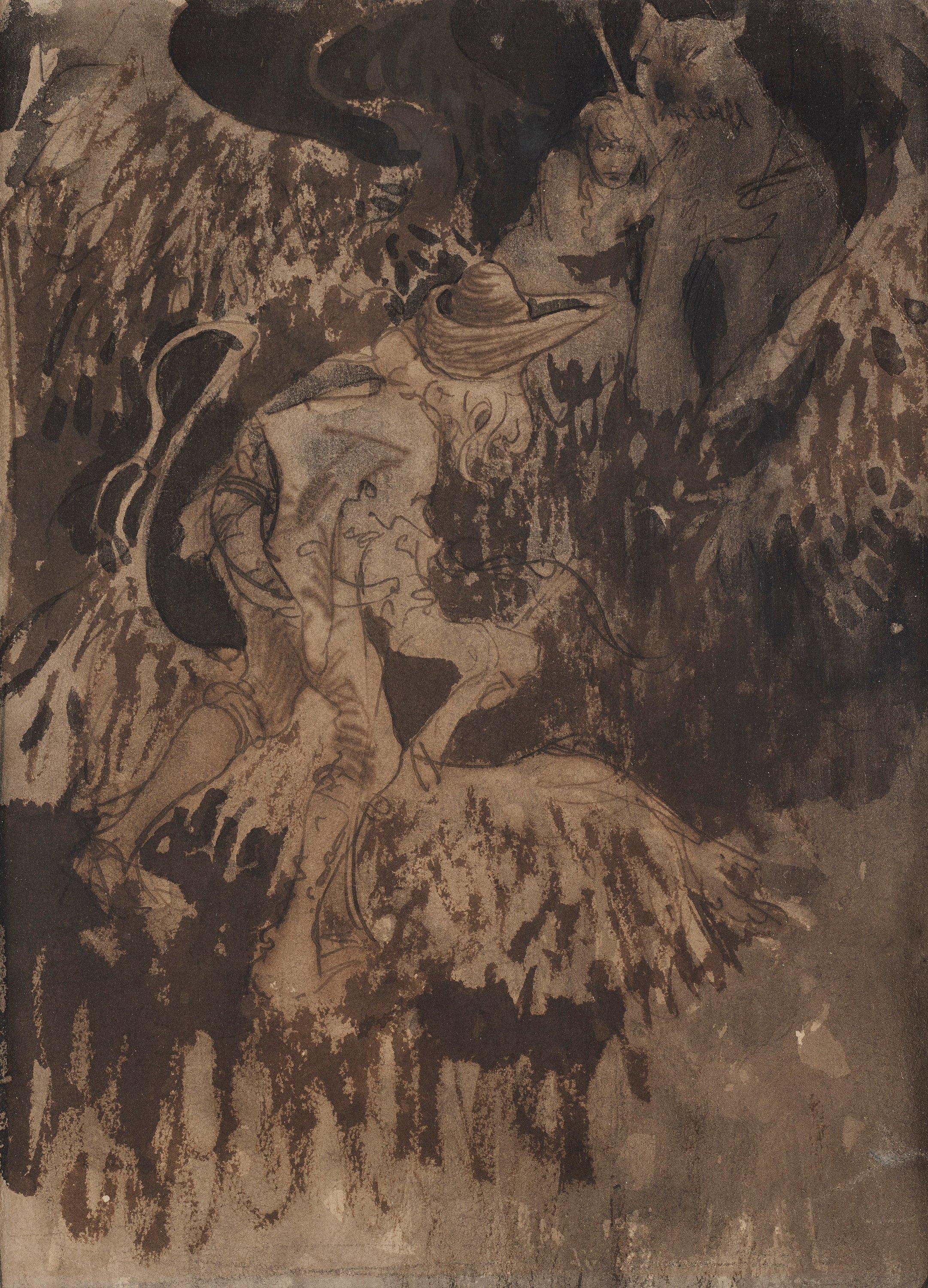 John Bauer - Motif with troll and bear