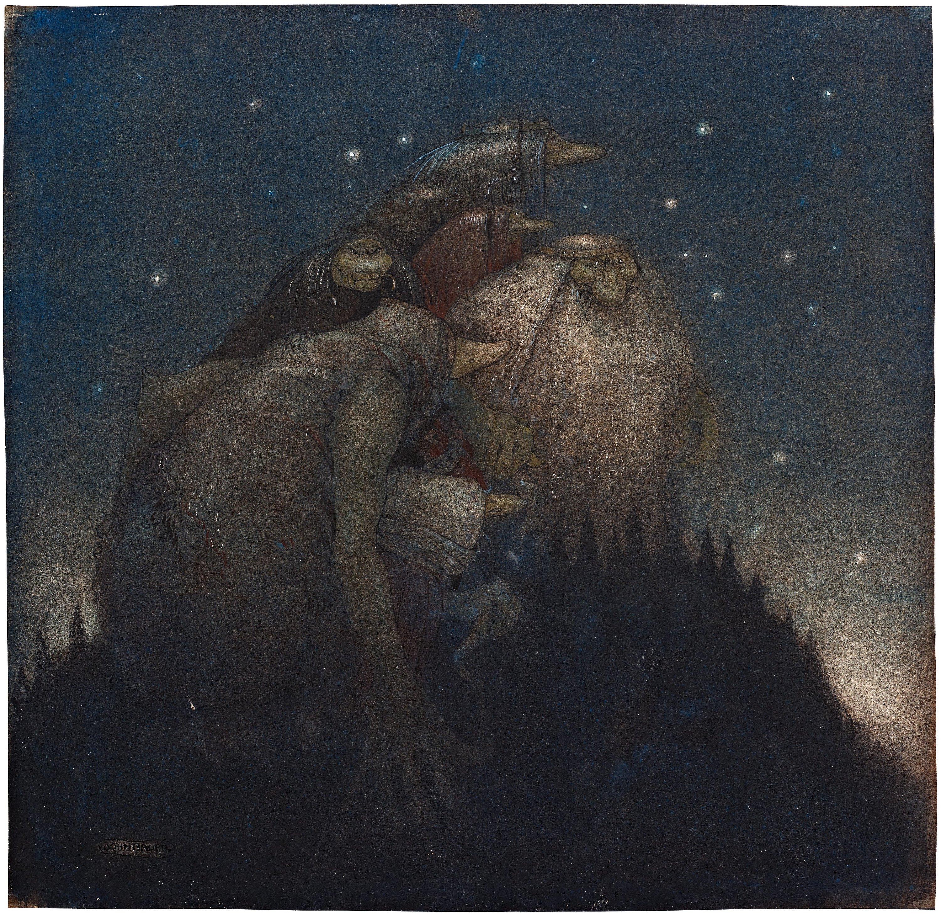John Bauer - \'Troll, stjärnenatt\' (Troll, starry night)