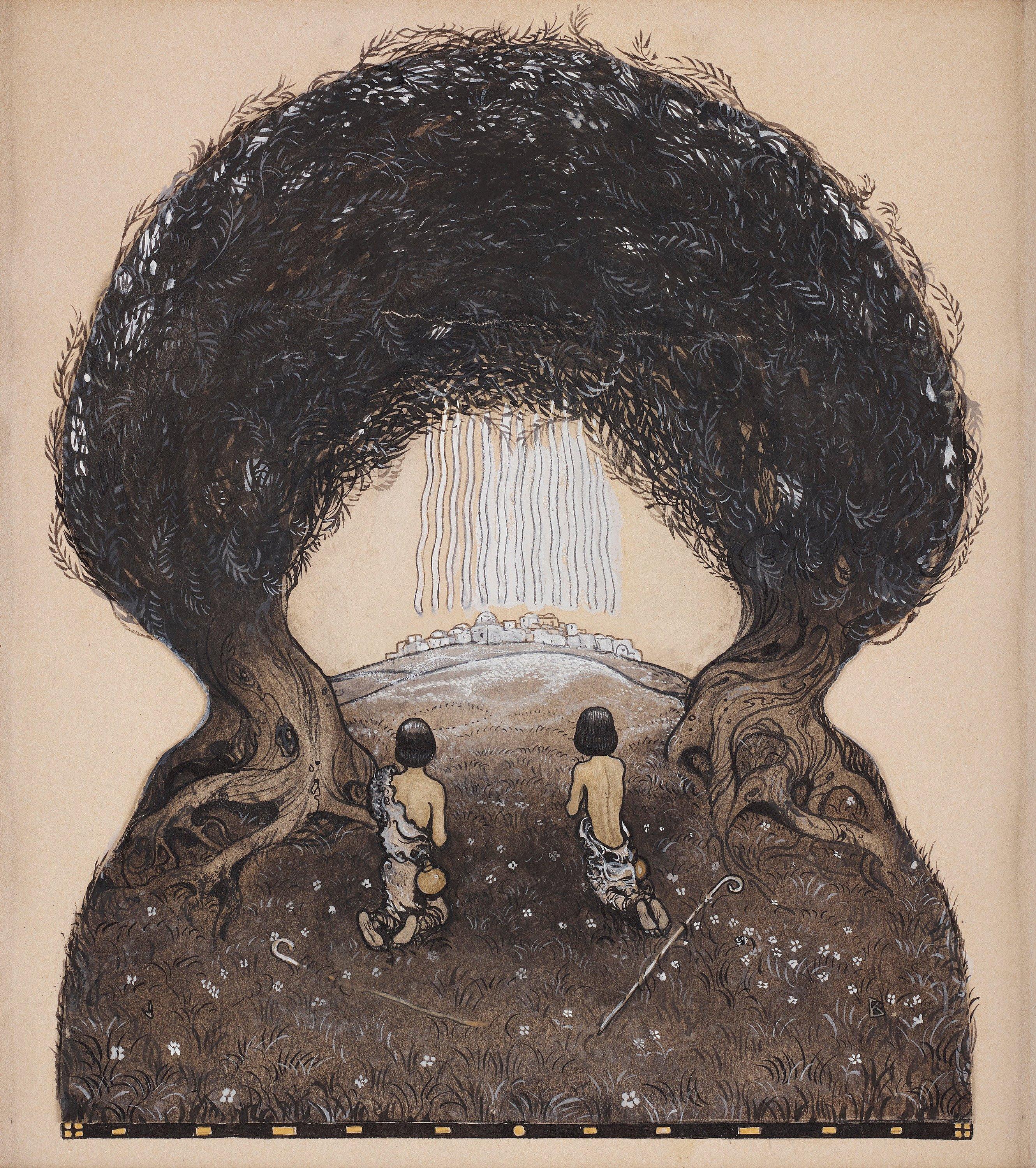 John Bauer - Two young shepherds outside the city walls