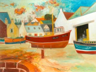 John Bellany C.B.E., R.A., H.R.S.A., L.L.D.(Lon) - Moored Boats, Scotland