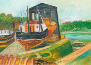 John Bellany CBE RA HRSA LLD - Still Waters of Eyemouth in harbour