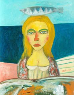 John Bellany CBE RA HRSA LLD - Woman with fish on her head