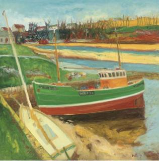 John Bellany, H.R.S.A., R.A. - Boats At Dock