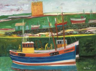 John Bellany, H.R.S.A., R.A. - Boats in the harbour