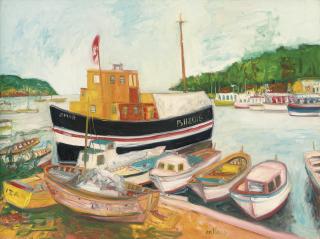 John Bellany, H.R.S.A., R.A. - Boats in the harbour