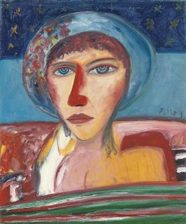 John Bellany, H.R.S.A., R.A. - Woman with a blue hat