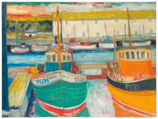 John Bellany, R.A., H.R.S.A. - Boats moored in Penzance