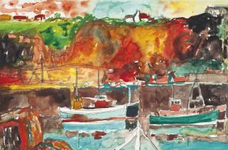 John Bellany - Boats in a quiet harbour