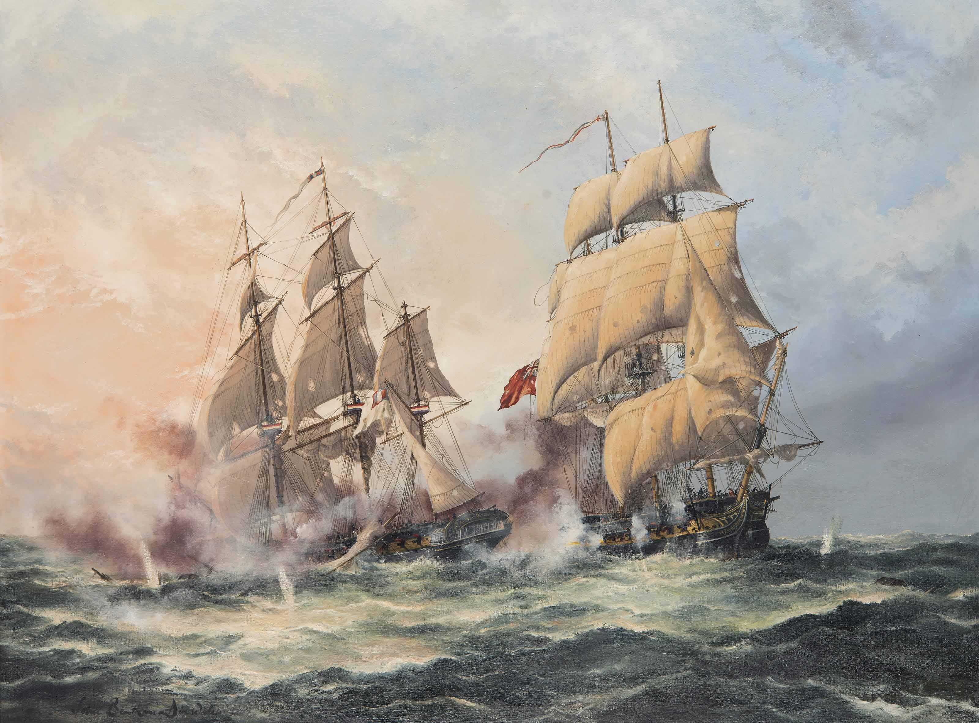 John Bentham-Dinsdale - H.M.S. Crescent, under the command of Captain James Saumarez, capturing the French frigate Réunion off Cherbourg, 20 October 1793
