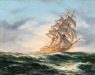 John Bentham Dinsdale - The Timaru, a colonial trader built in 1874; A ship in coastal waters, a pair (2)