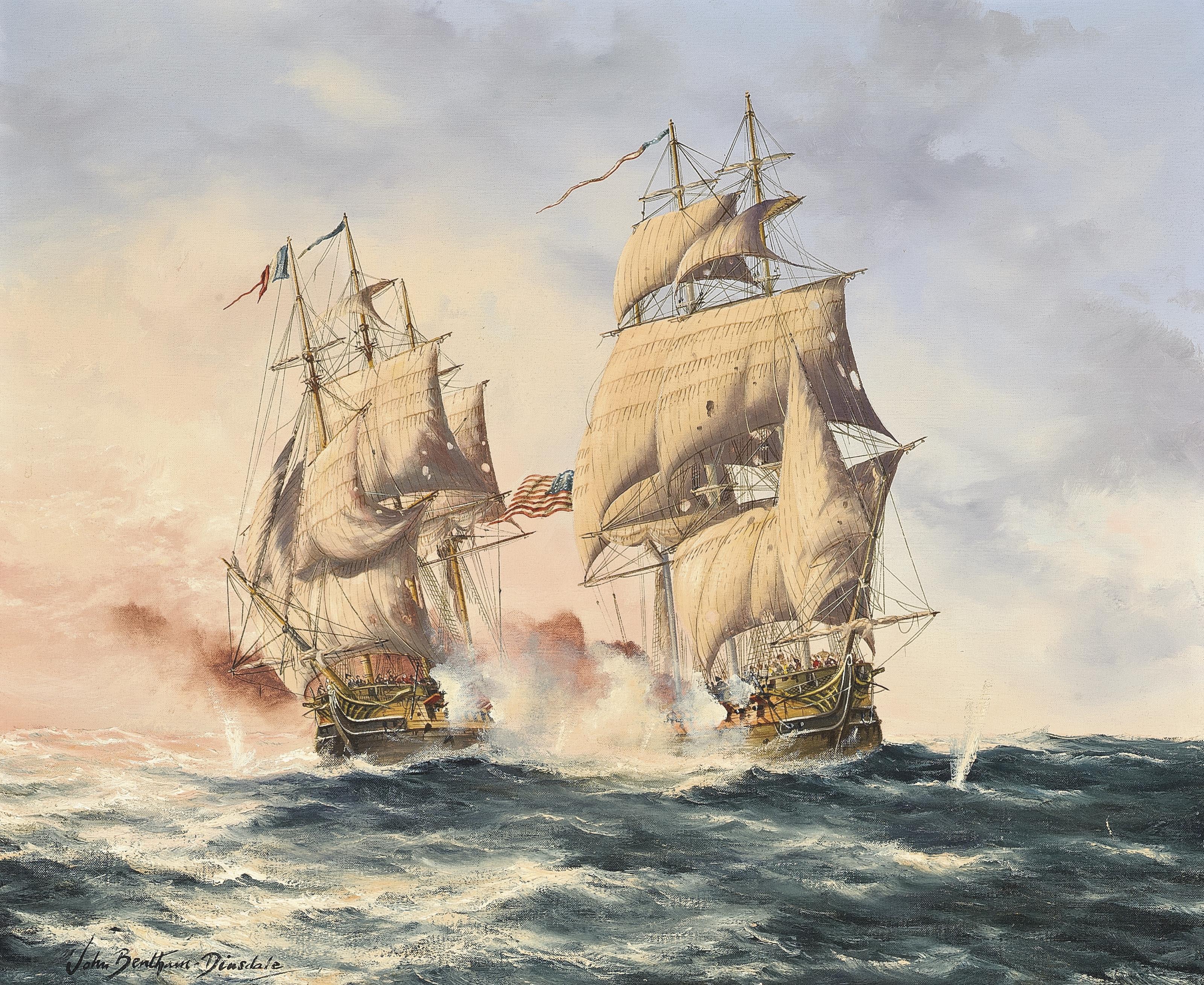 John Bentham-Dinsdale - The U.S.S. Constellation engaging the French frigate L\'Insurgente off Nevis, 9th February 1799