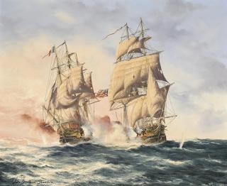 John Bentham-Dinsdale - The U.S.S. Constellation engaging the French frigate L\'Insurgente off Nevis, 9th February 1799