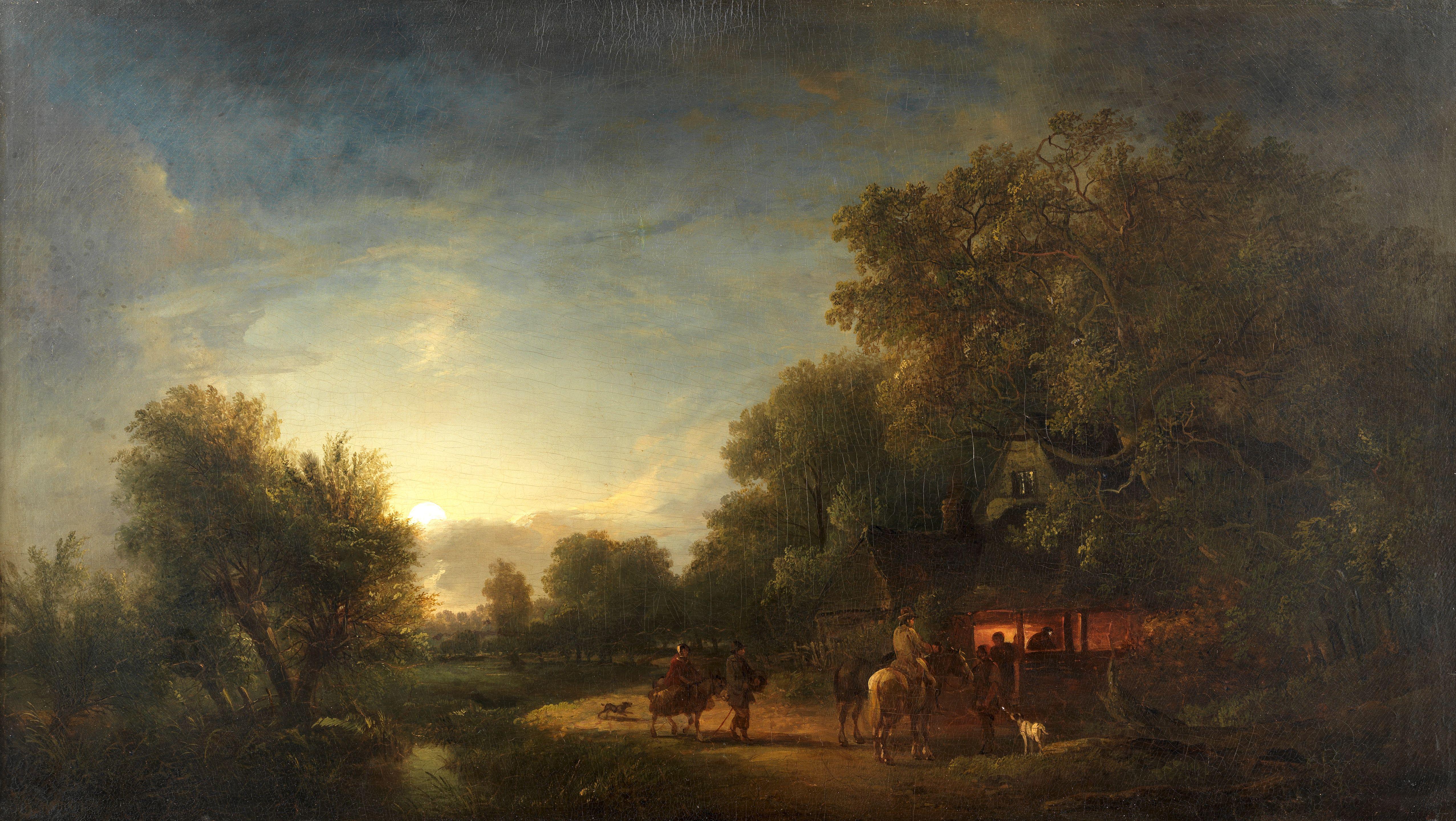 John Berney Crome - Wayfarers at the smithy, Hingham, Norfolk