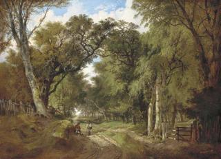 John Berney Ladbrooke - A Wooded Landscape With Figures Resting On A Track