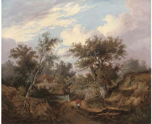 John Berney Ladbrooke - Figure By A Cottage In A Wooded Landscape