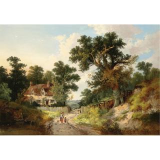 John Berney Ladbrooke - Figures On A Track In A Wooded Landscape