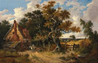 John Berney Ladbrooke - Landscape with a horse and rider passing a cottage