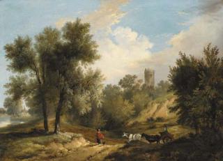 John Berney Ladbrooke - The River Yare at Whitlingham with Whitlingham church beyond