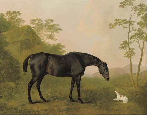John Boultbee - A black hunter and a dog in a landscape