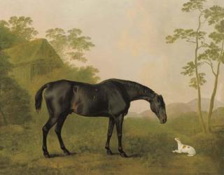John Boultbee - A black hunter and a dog in a landscape