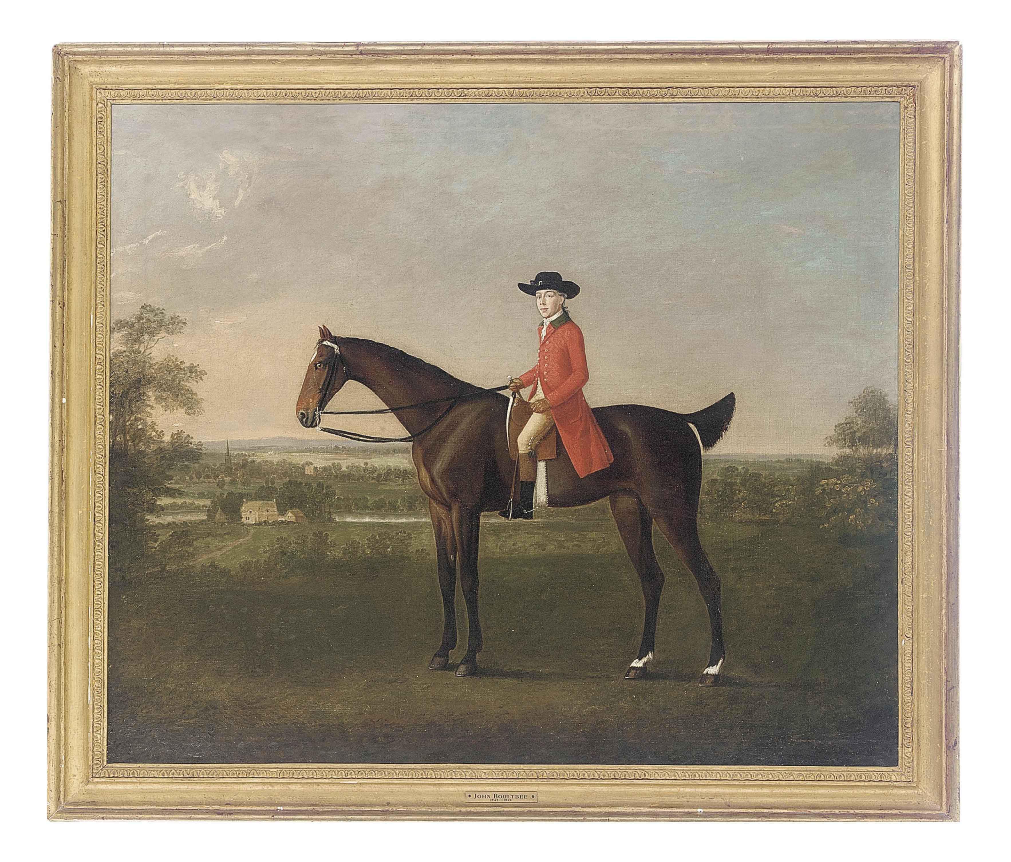 John Boultbee - A Gentleman With His Hunter, An Extensive Landscape With River Beyond