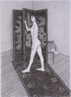 John Brack - Standing Nude with Screen