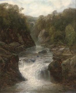 John Brandon Smith - A Waterfall In A Narrow Valley, A Bridge Beyond