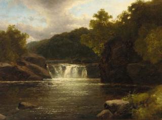 John Brandon Smith - A waterfall in a wooded river valley, Devon