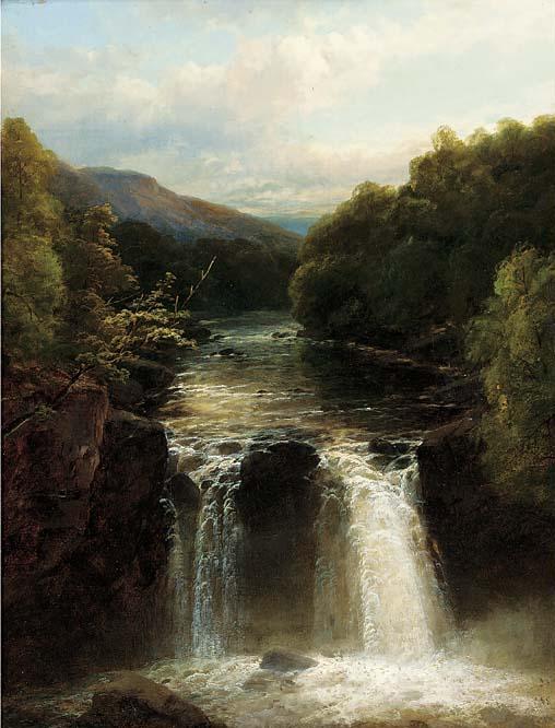 John Brandon Smith - A waterfall in a wooded river valley