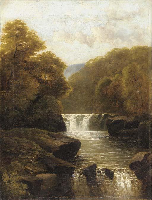 John Brandon Smith - A waterfall in a wooded valley