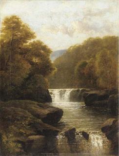 John Brandon Smith - A waterfall in a wooded valley